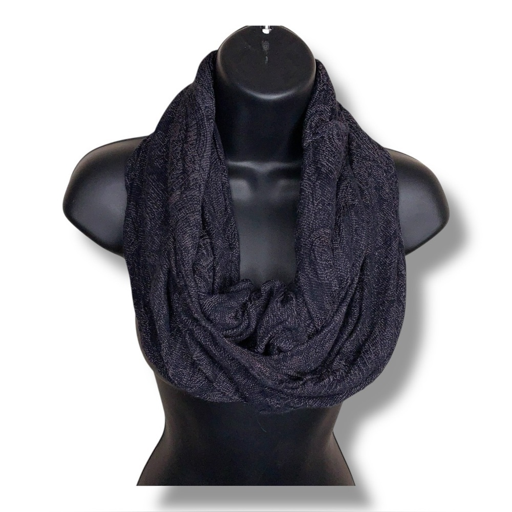 Dark Grey Black Boho Paisley Infinity Scarf Goth Bohemian